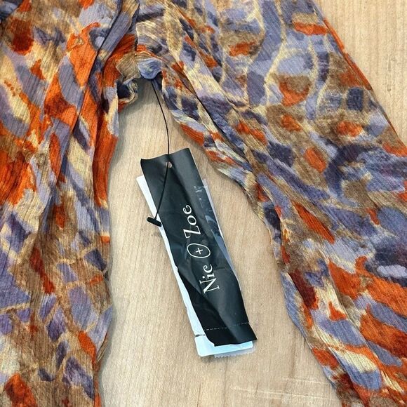 NWT Nic + Zoe Long Sleeve Sheer Silk Ruffle Neckline Blouse Size XL - Picture 7 of 13